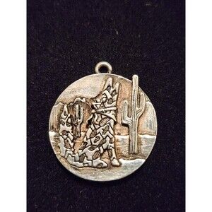 Vintage G&S Desert Scene Pendant Pewter Southwest Cactus ©1989